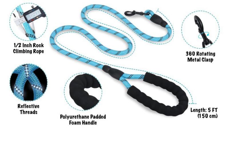 Wholesale Durable Pet Leash Comfortable Padded Handle Reflective Dog Lead Custom Dog Leash Rope Dog Leash