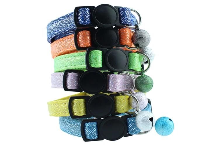 Hot Sale Bling Inflatable Cat Collar PU Breakaway Leather Pet Trainer Collar with Bling Bell