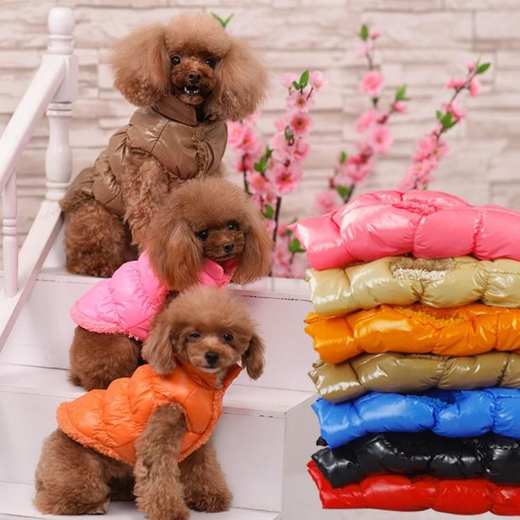 Fashion Solid Color Cotton Winter Warm High Collar Padded Pet Down Jackets Dog Clothes