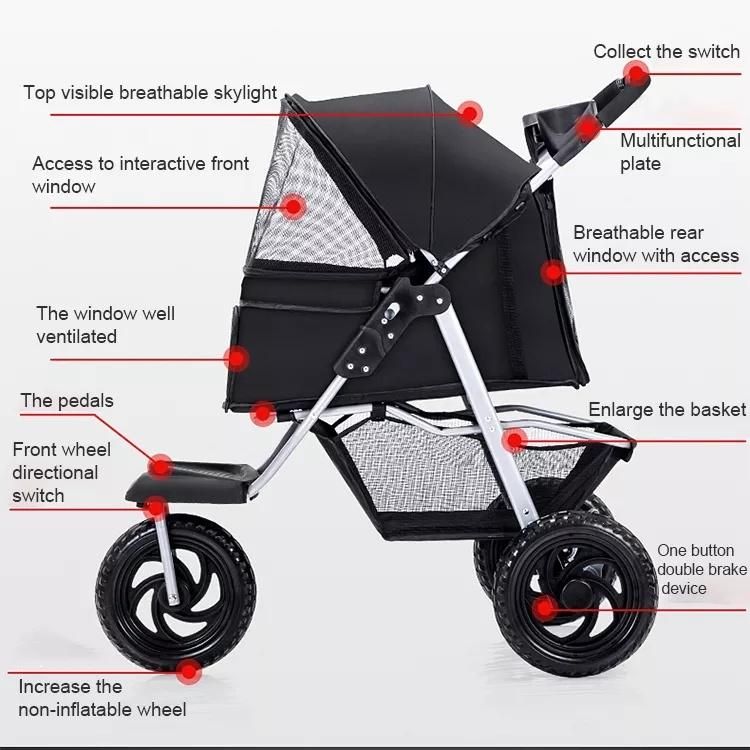 3 Wheels Dog Stroller Cat Cart Carrier Foldable Pet Stroller for Cats