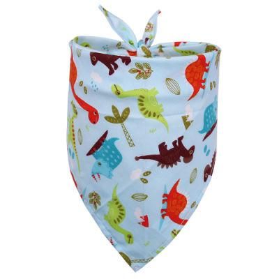 Dinosaur Pattern Fabric Kerchief Collar Scarfs Pet Bibs Reversible Animals Design Dog Bandana