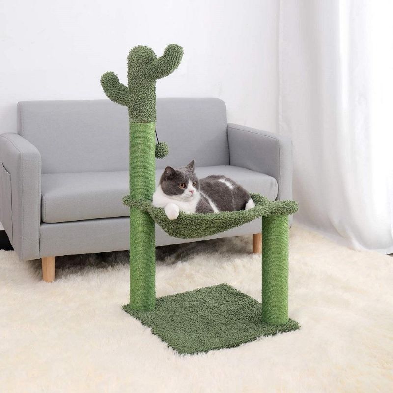 Full Wrapped Sisal Cactus Cat Tree Scratching Post with Hammock