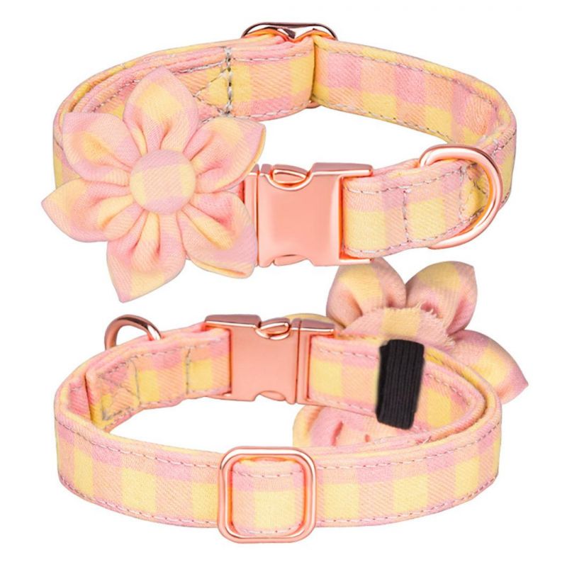 Girl Dog Collar Pet Flower Collar and Leash Set with Rose Gold Metal Buckle