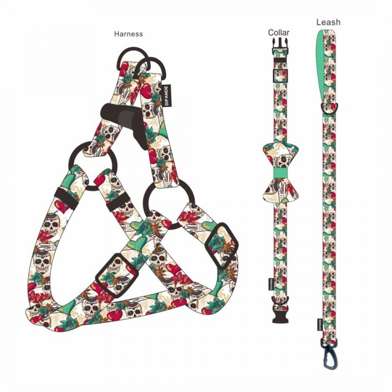 Manufacturer 6 Piece Design Dog Bow Tie Bandana Poo Bag Custom Dog Harness Luxury Dog Collar Leash Set