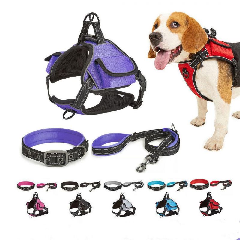 Running Hands Free Reflective Custom Pet Dog Collar and Leash Waterproof Harness Set