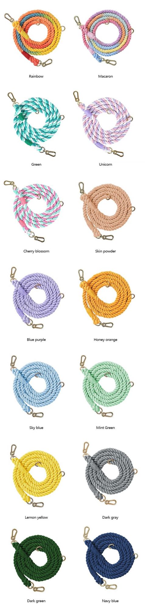 Rich Color Handmade Solid Metal Hardware Cotton Dog Rope Lead