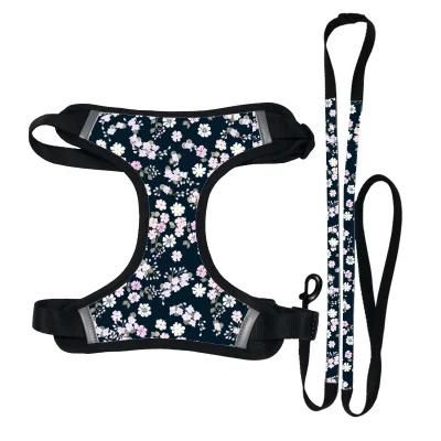 Dog Leash and Harness Set Personalized Adjustable Accessories for Dogs Fashion Colorful Plant Printing Polyester All Seasons