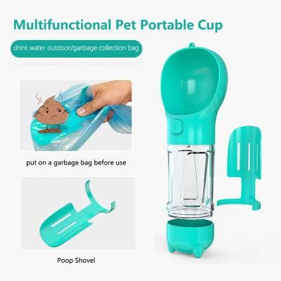 Customized Logo Iron Plastic Drink Cup with Bowl Dispenser Dog Water Bottle Travel