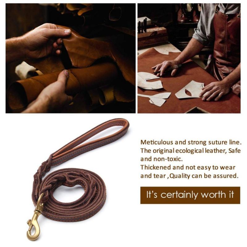 Leather Dog Leash Dog Taining Walking Leashes Lead with Padded Traffic Handle