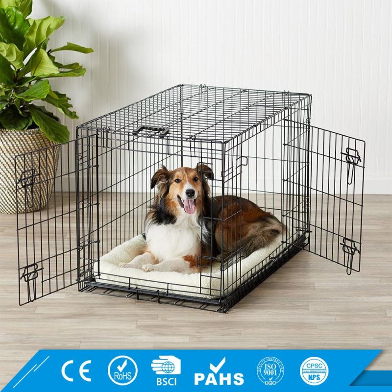 Double-Door Metal Foldable Large Heavy Duty Pet Dog Crate Dog Cage