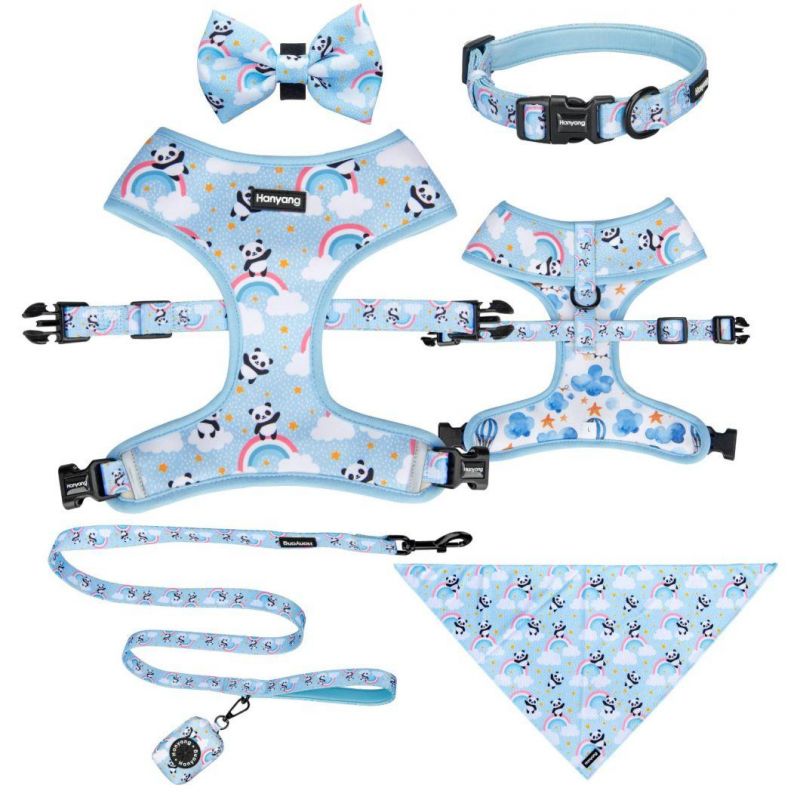 2022 Dog Harness Set Dog Collar Leash Dog Poop Bag Holder Design Reversible Dog Harness Leads Adjustable Custom Dog Harness