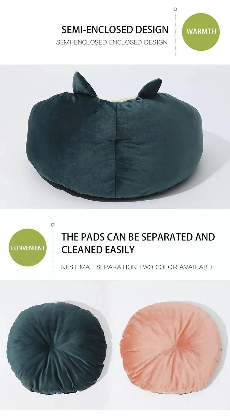 Lovely Plush Cotton Oxford Cat Round Bed for Luxury Living