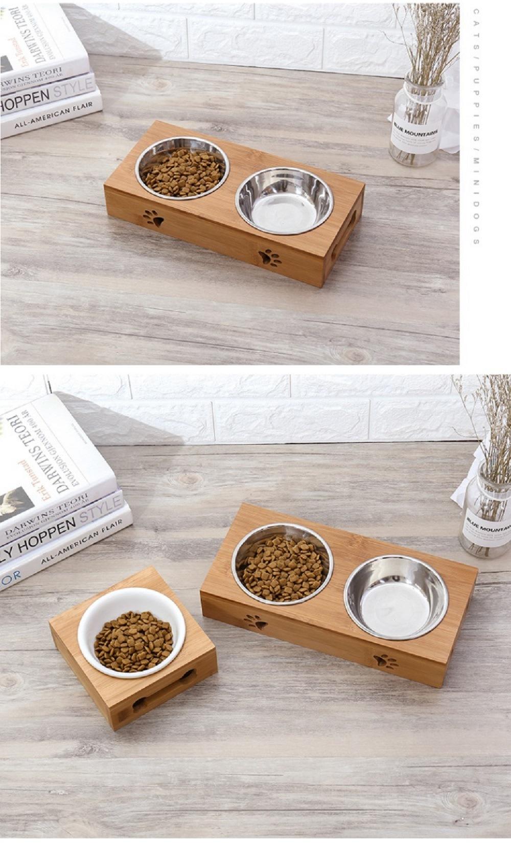 Natural Bamboo Pet Bowl with Stainless Bowl