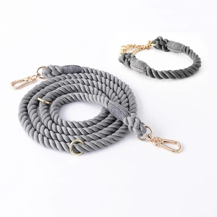 High Quality Luxury Multi Functional Double Side Two Hooks Hands Free Dog Leash Braided Pet Collar and Leads Set