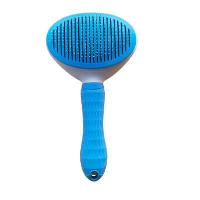 Oval Self-Cleaning Slicker Brush for Dogs and Cats Pet Grooming Dematting Brush Fine Needle-Blue-L