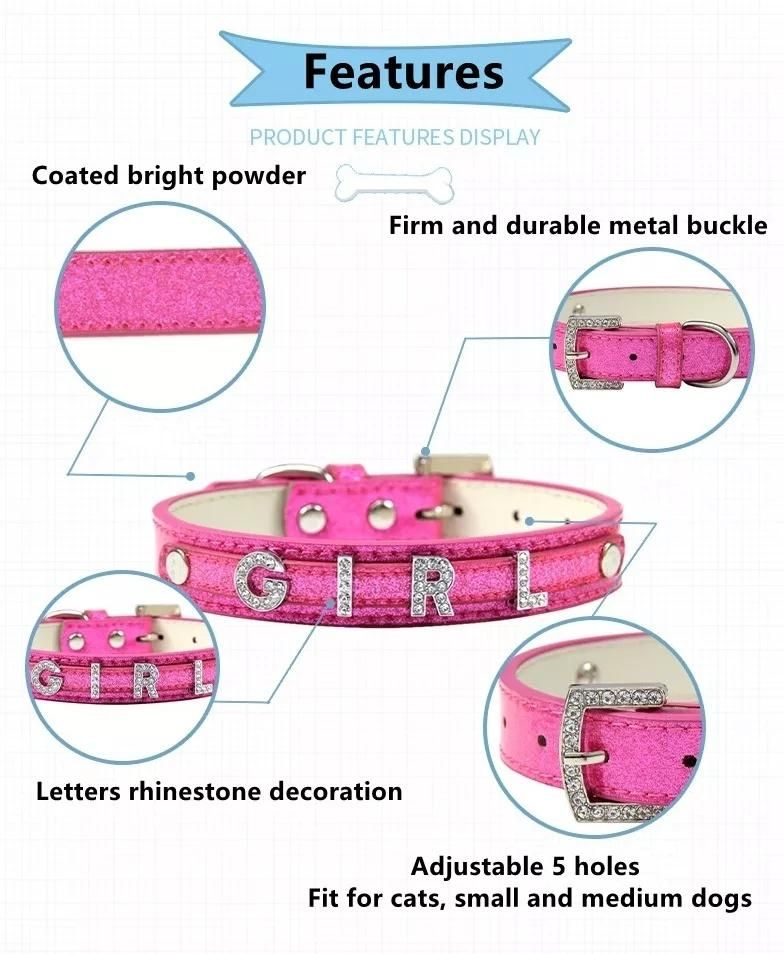 Mock Croc PU Leather Dog Collar Diamond DIY Name Letters Jewels Rhinestone Pet Dog Jeweled Collars