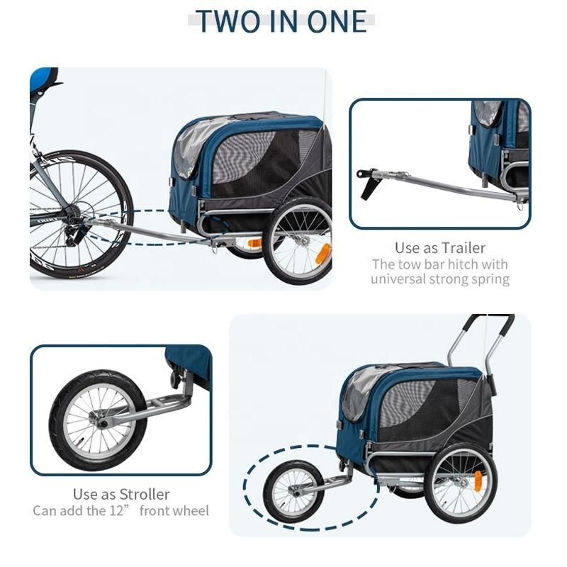 New Style 2 in 1 Dog Stroller Bicycle Trailer Jogger for Pet Dog Pet Bike Trailer Pet Stolley