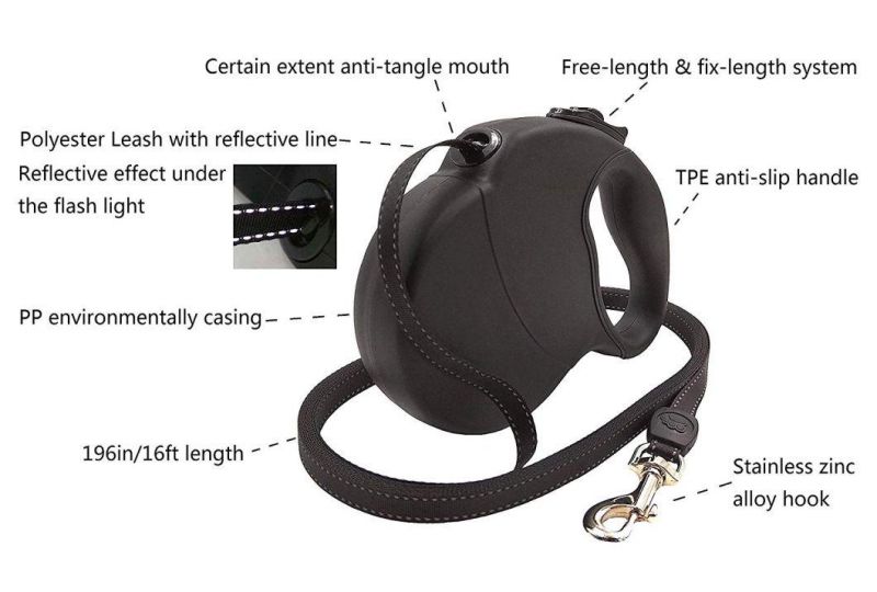 One Hand Operation and Retractable Dog Leash 16FT
