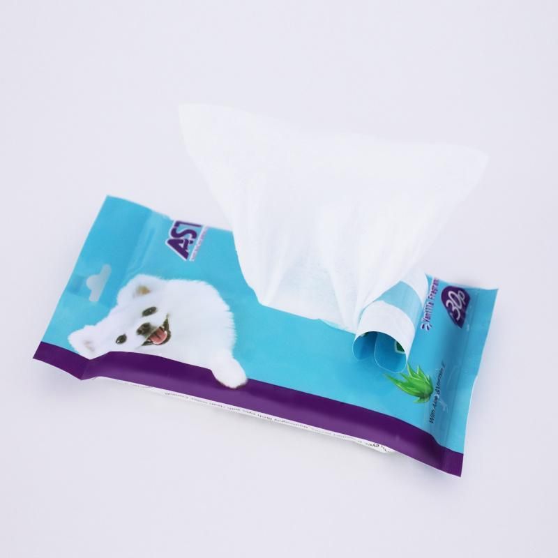 30PCS No Lid with Euro Hole Package Design Pet Cleaning Wet Wipes