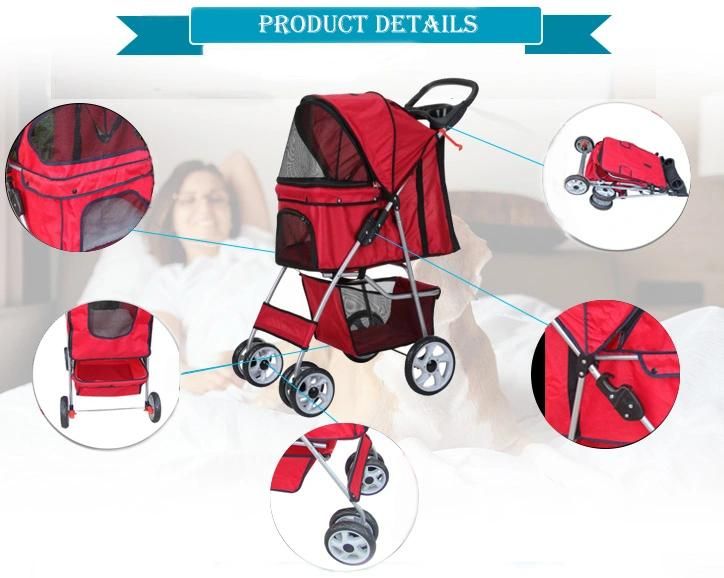 Pet Trolley Dog Stroller Folding 4 Wheel Travel Pet Carrier Strollers