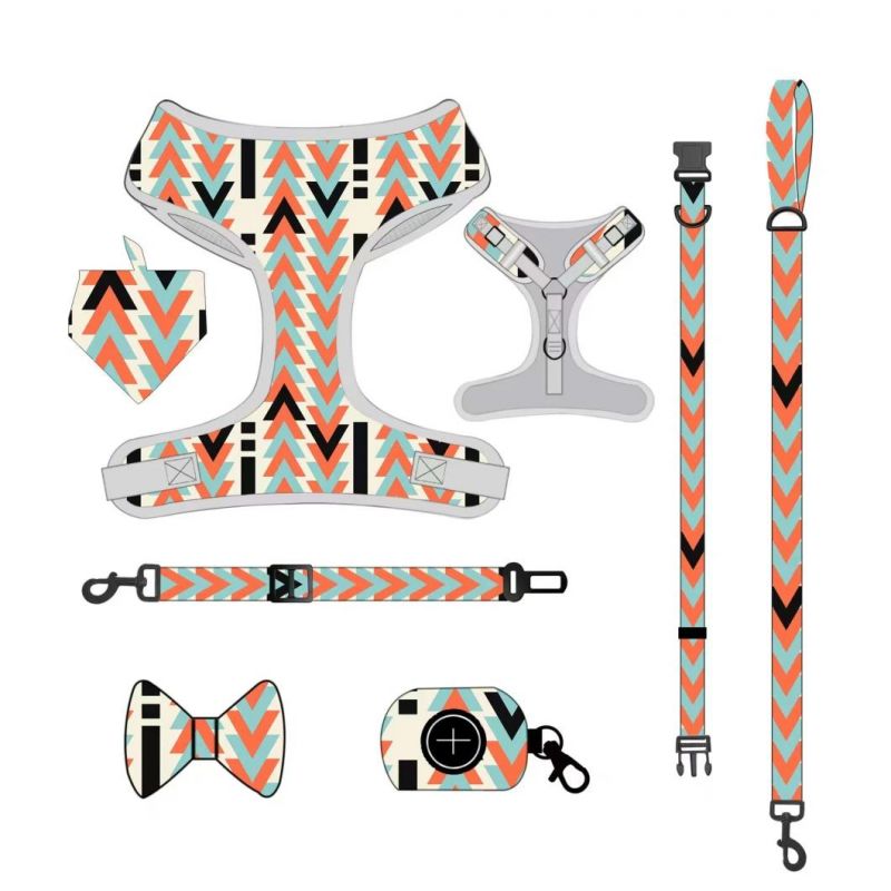 Custom Pattern Luxury Printed Mesh Reversible Collar Leash Bandana Dog Harness Se