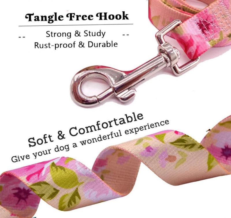Pink Flowers Polyester Dog Leash Floral Print Pet Leash
