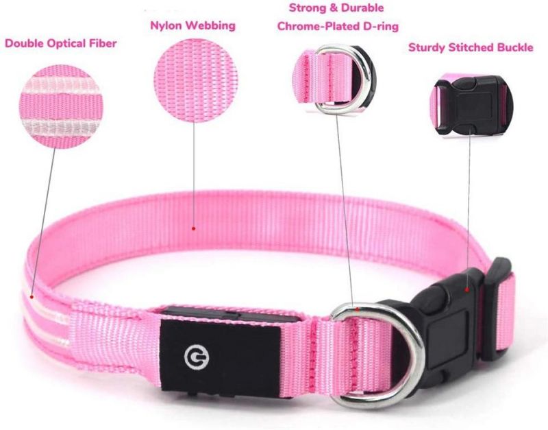 Rechargeable Flashing Light Collar LED Collar with Double Fiber
