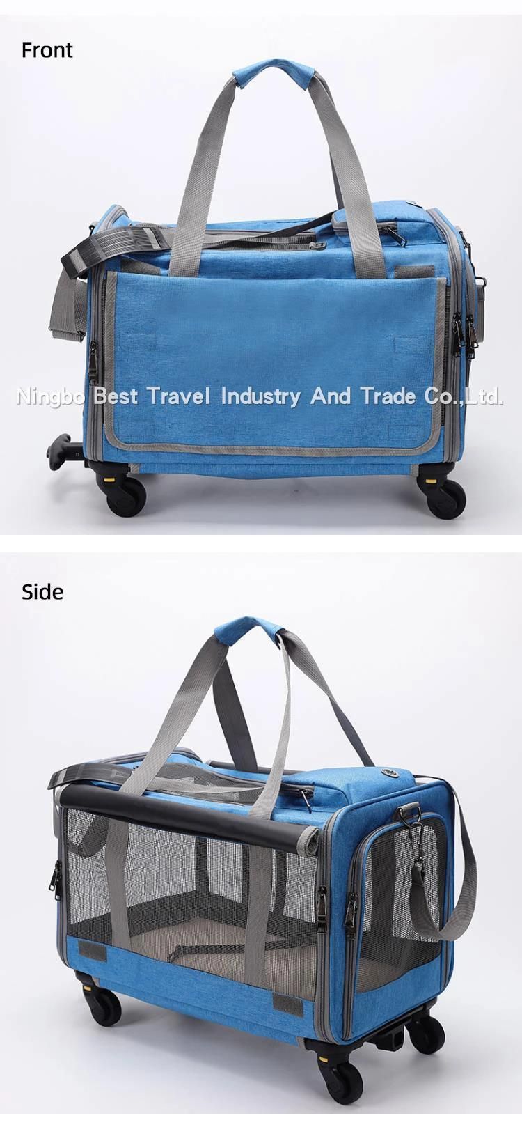 Trolley Wheeled Pet Bag Breathable Cat Dog Foldable Large Capacity Portable Pet Carrier Bag with 4 Wheel