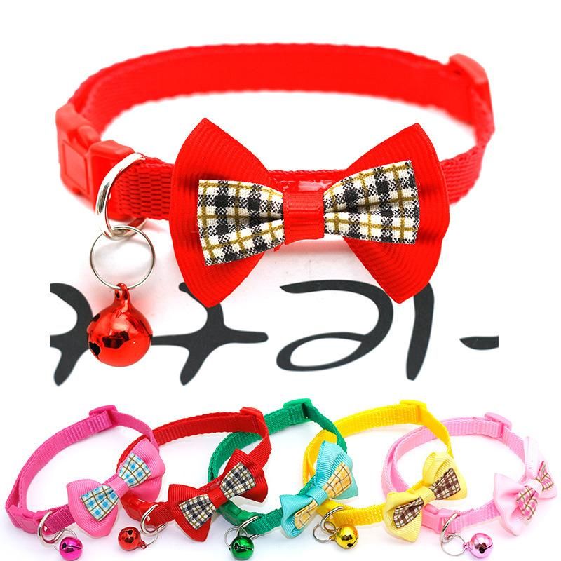 Fashion Plaid Bow Tie Cat Collar with Bell Adjustable Breakaway Buckle Pet Collar for Dog Cat