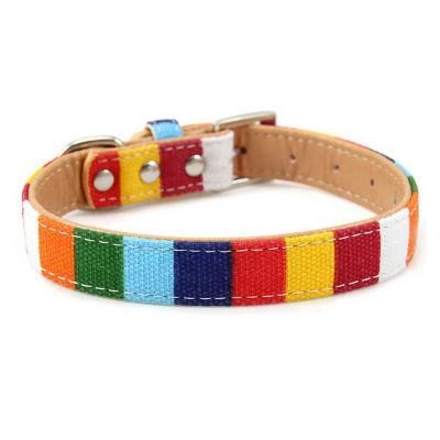 Custom Logo Wholesale Dog Products Rainbow Polyester Personalized Dog Collar Designer