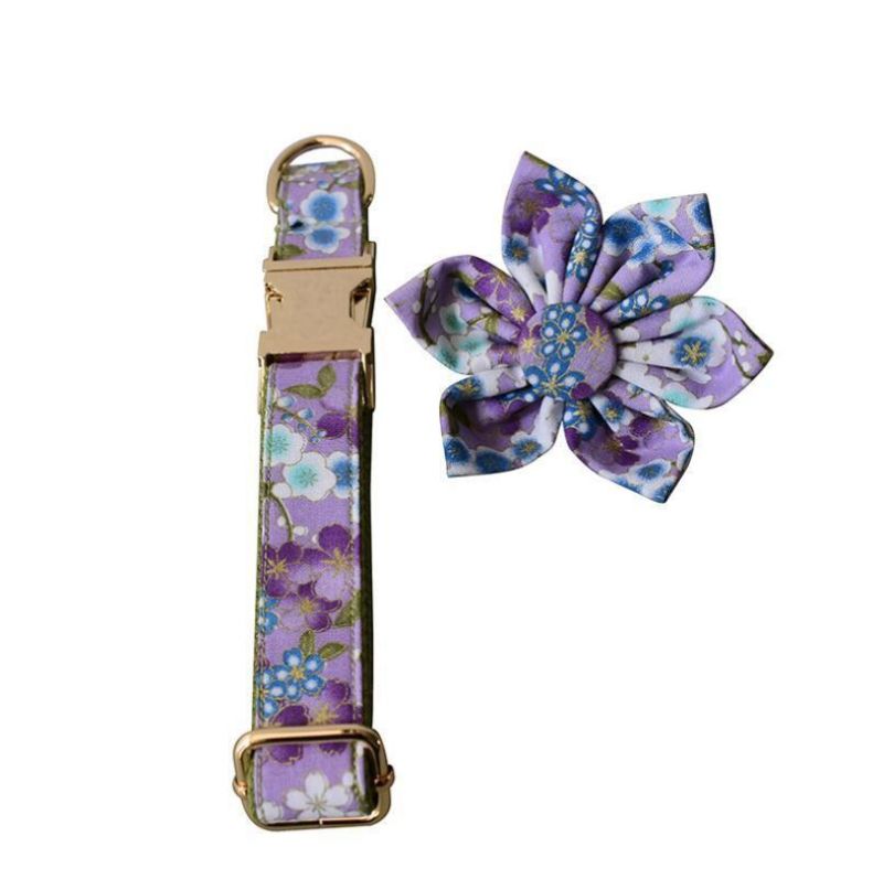 Japanese Style Floral Dog Bow Tie Dog Collar Leash