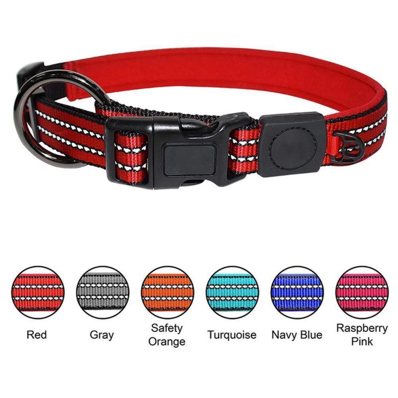 Heavy Duty O-Ring Soft Comfortable Neoprene Reflective Dog Collar, Nylon Adjustable Pet Neck Collar for Small, Medium, Large Dog