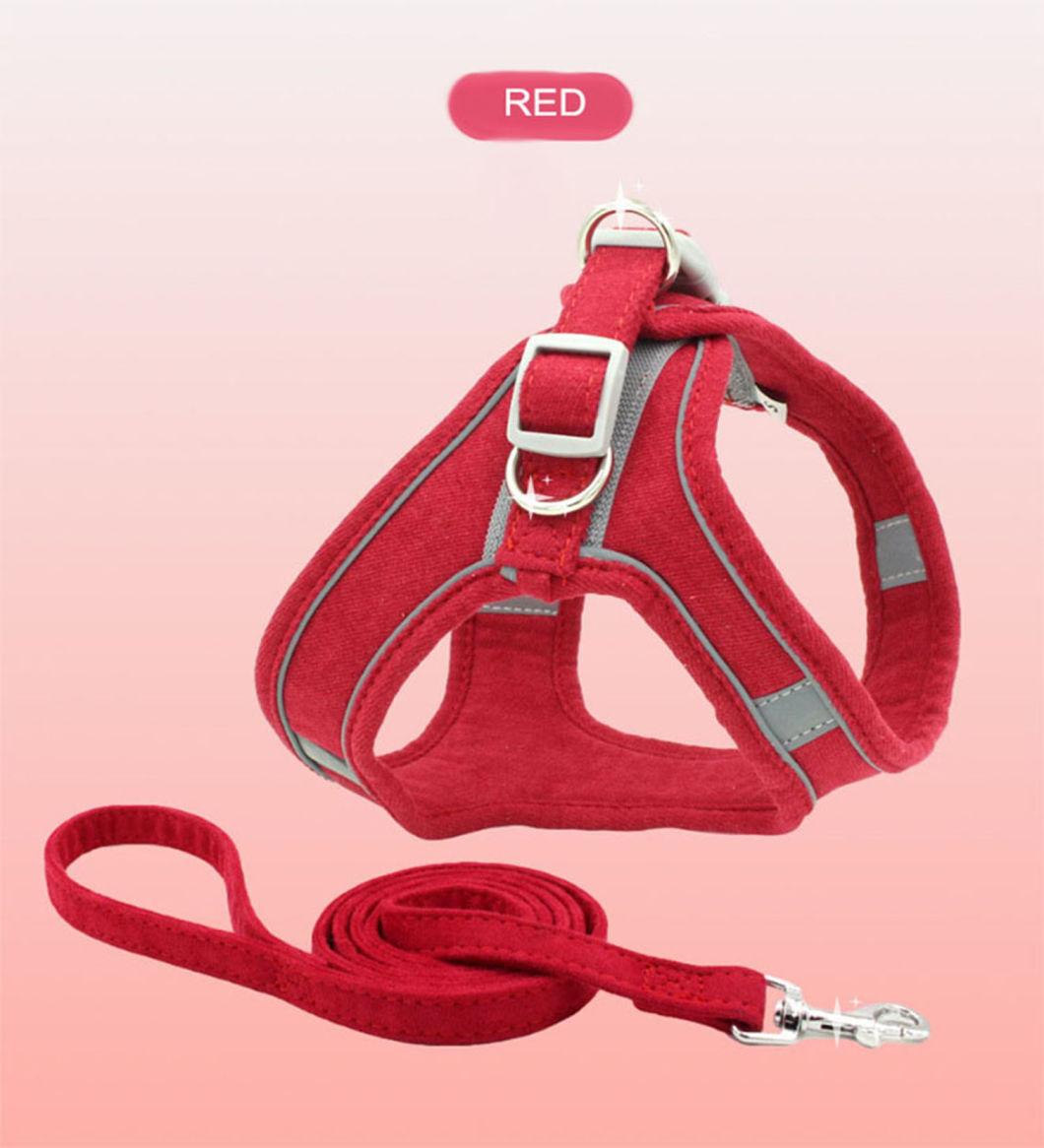 Pure Color Reflective Pet Harnesss with Matching Leash for Cat and Dog