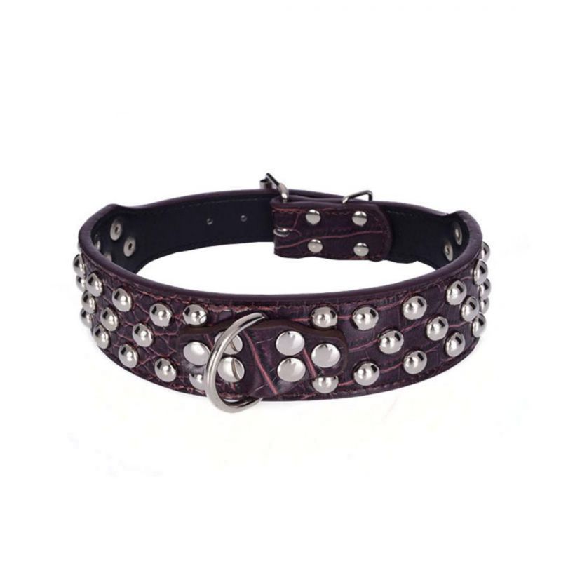 Large Pet Collar PU Leather Dog Collar with Mushroom Rivets Studded