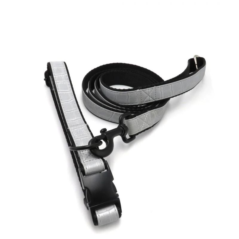 Durable PU Crocodile Grain Tensile Strength Dog Collar Leash