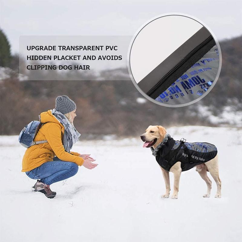 Waterproof Pet Jacket with Harness&Furry Collar Cold Weather Dog Clothes