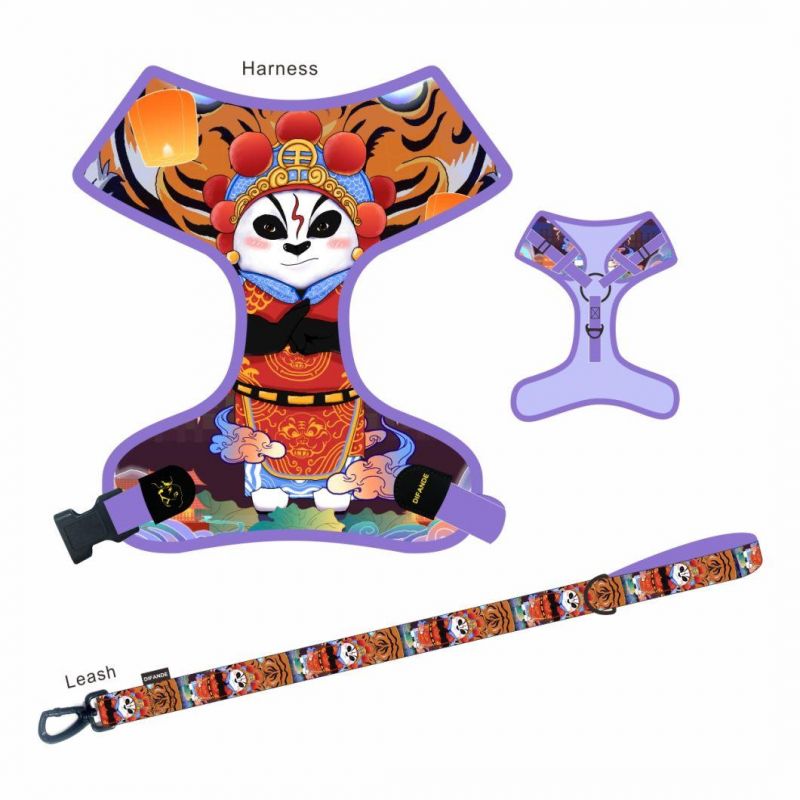 OEM/ODM Personalized Pet Accessories Print Reflective Reversible Quick Release Padded Polyester Pattern Dog Harness Set
