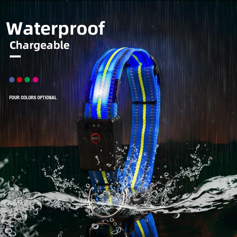 Reflective Waterproof Rechargeable Light-Emitting Collar Multi-Function LED Dog Collar