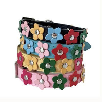 Pet Flower PU Leather Collar Beautiful Adjustable Dog Collar