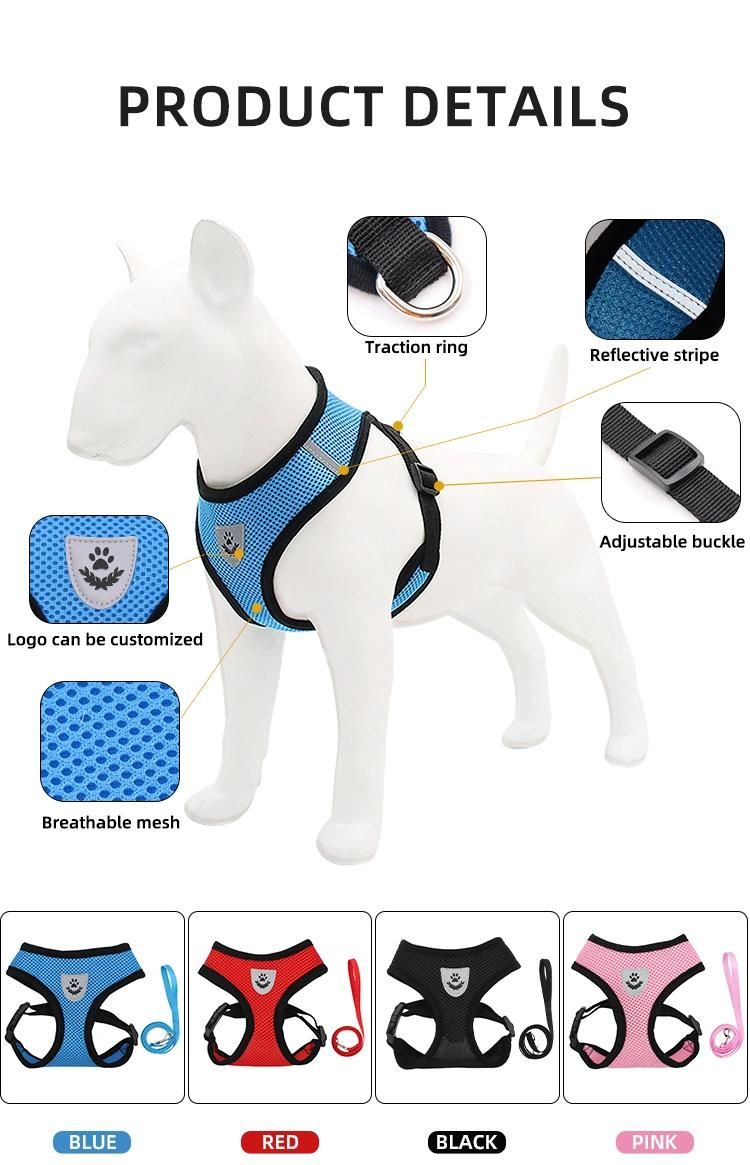 New Design Soft Mesh Fabric Dog Harness Vest Adjustable Reflective Dog Harness with Nylon Leash