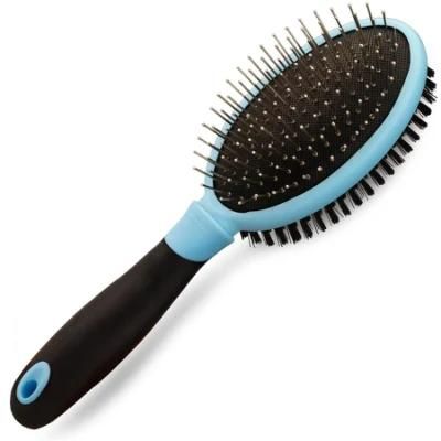 2-in-1 Combo Brush for Dogs &amp; Cats, Pin Brush for Shedding Short Long Hair, Soft Bristle Brush for Clothes, Carpet and Cars, Blue