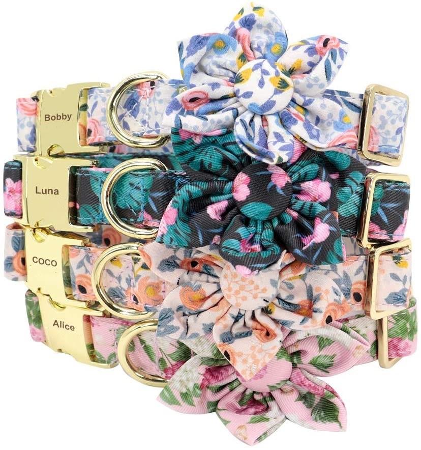 Custom Floral Pattern Engraved Pet Collars