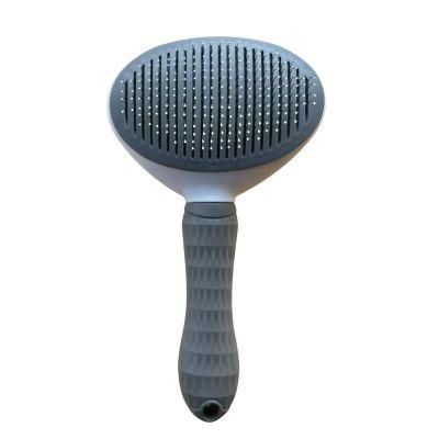 Oval Self-Cleaning Slicker Brush for Dogs and Cats Pet Grooming Dematting Brush Fine Needle-Gray-L