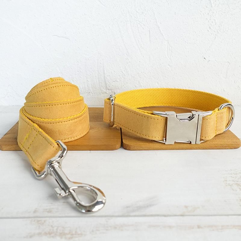 Pet Supplies New Arrive Pure Yellow Cotton Webbing Dog Harness Belt God Dog Chain Collar Metal Buckle Pet Leash Bow Tie