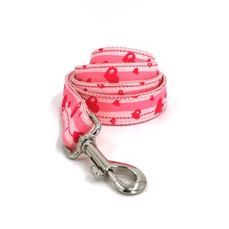 Cute Design Princess Style Pink Heart Printing Personalized Cat Bow Tie Dog Collar Pet Dog Collar and Leash Set