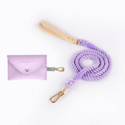 Hot Sale Amazon 2022 New Product Pet Leads Leather Handle Braided Rope Dog Leash Waste Bag Holder Dispenser