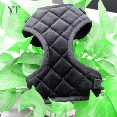 Custom High Quality Quilted Grid Luxury Velvet Dog Harness with Gold Metal Buckle