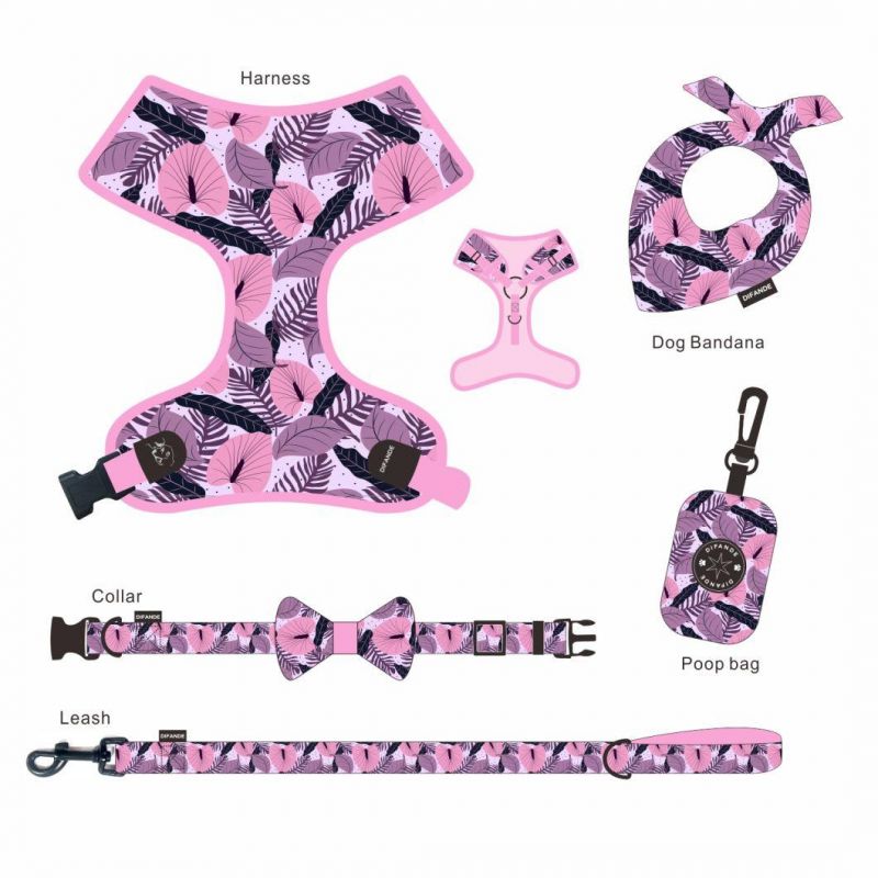 Popular Custom Design Dog Harness with Matching Collar Leash Bow Tie and Bandana Set Neoprene Reversible Dog Harness Vest