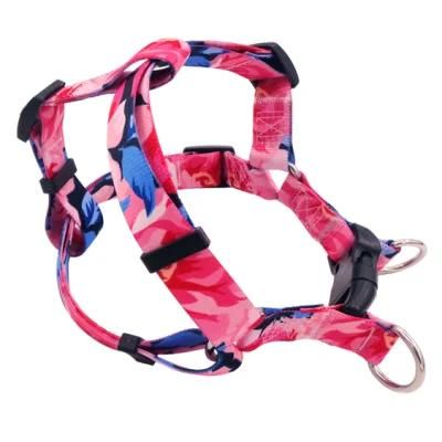 Red Flowers Print Dog Harness with Matching Dog Leash
