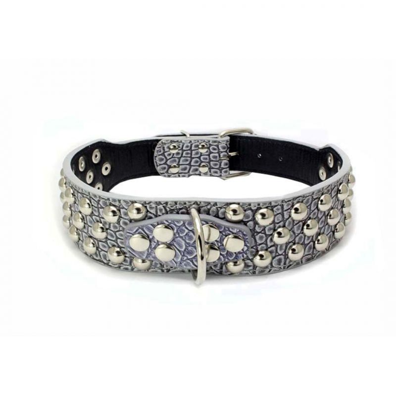 Large Pet Collar PU Leather Dog Collar with Mushroom Rivets Studded